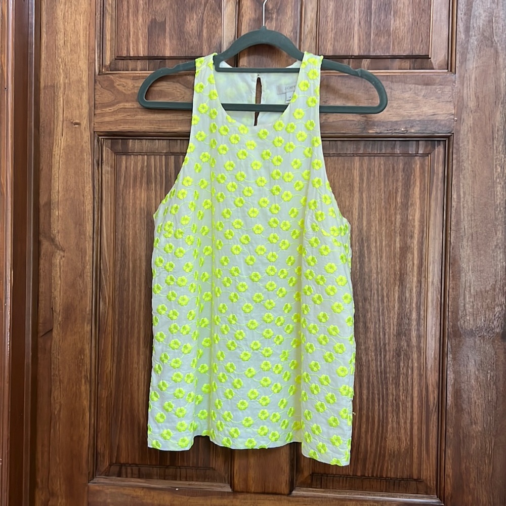 J.Crew white sleeveless top with neon yellow flowers, size 4